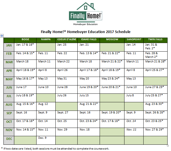 Finally Home 2017 Class Schedule