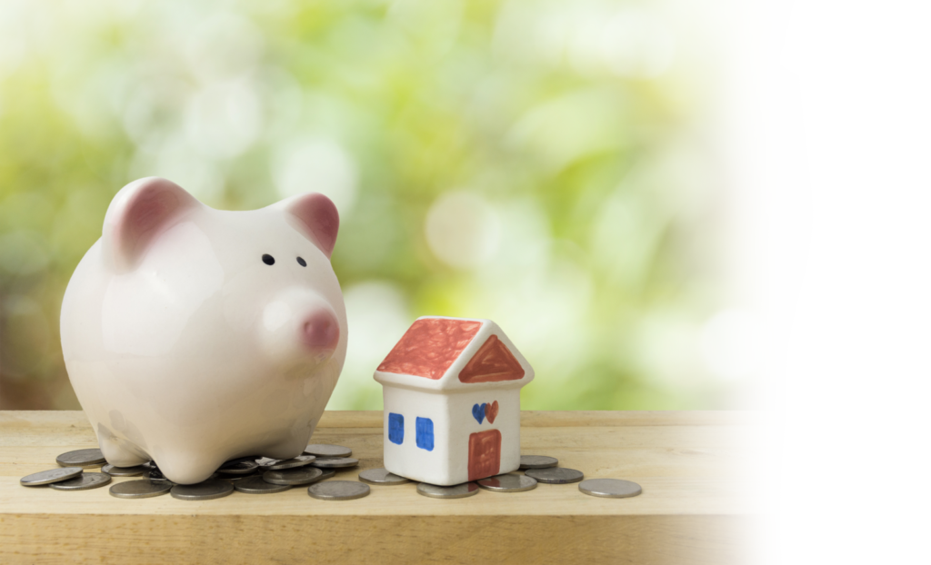 Refinance - Piggy Bank and house