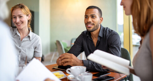Business people having a meeting in a cafeteria